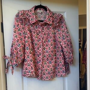 entro Pink Multi Floral Diamond Button-Up Blouse